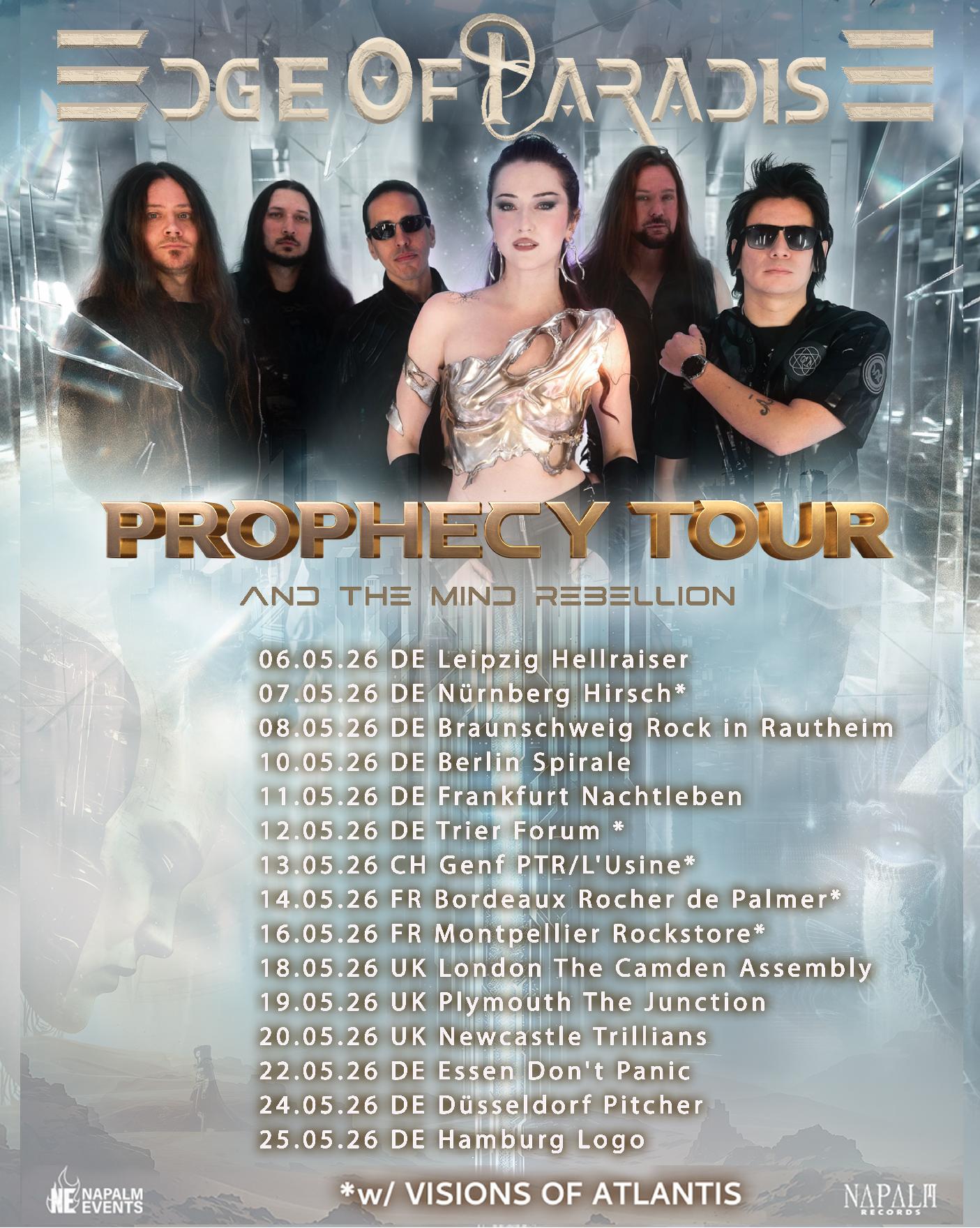 Edge of Paradise metal band tour poster 2026 Europe UK live performances